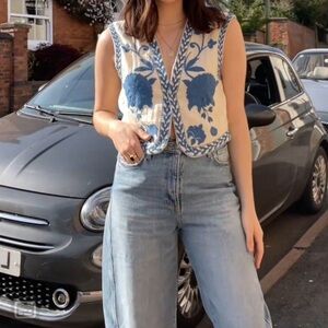 Blue and White Floral Vest